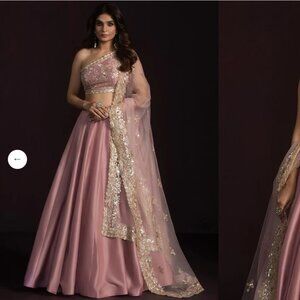Rose Embroidered One Shoulder Lehenga